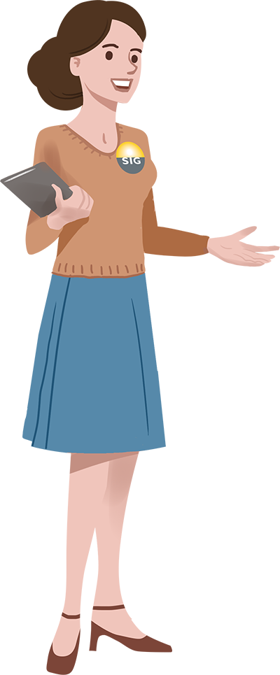 personnage d'une employée SIG avec une tablette personnage d'une employée SIG avec une tablette