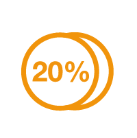 pictogramme de 2 cercles entrelacés avec 20%