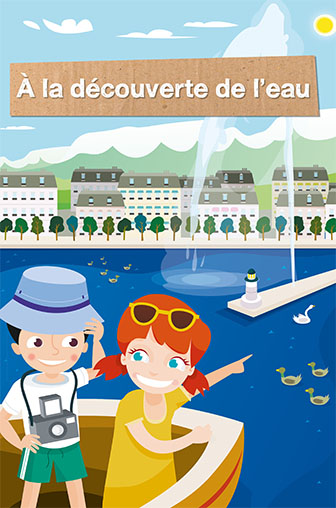 Page de couverture de la brochure. Dessin Jet d'eau, enfants sur un bateau